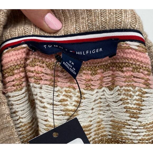 TOMMY HILFIGER Half Snowflake Pullover Sweater 2X Beige Fairisle NWT - Picture 8 of 10